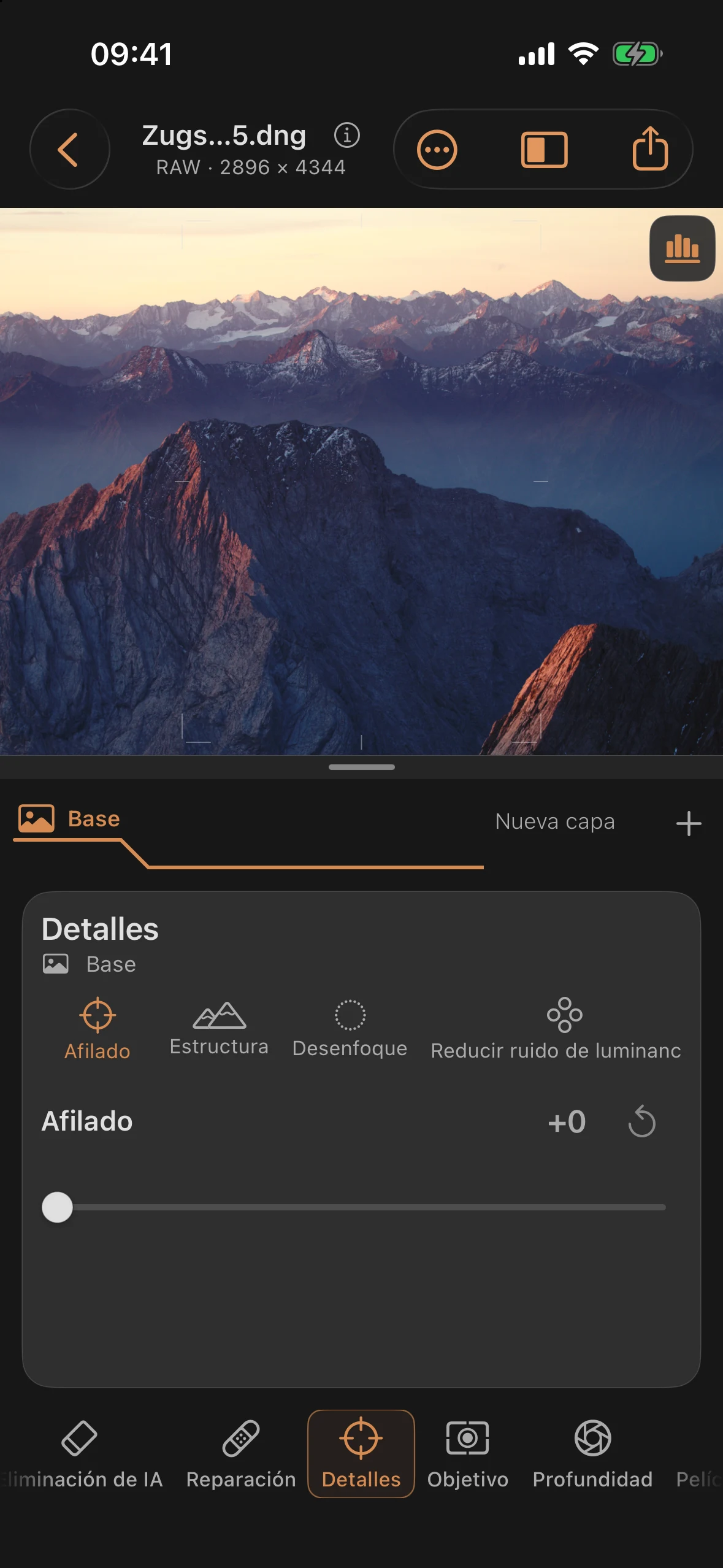 Detalles: Aumentar la nitidez, reducir el ruido y aplicar desenfoque