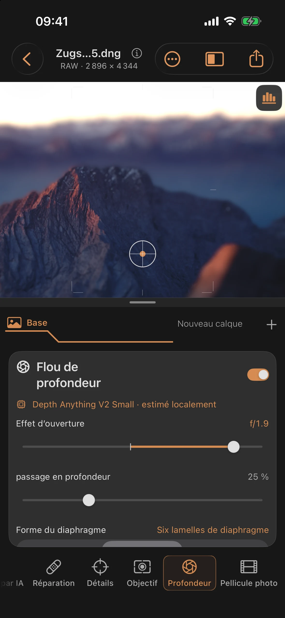 Profondeur: profondeur de champ simulée