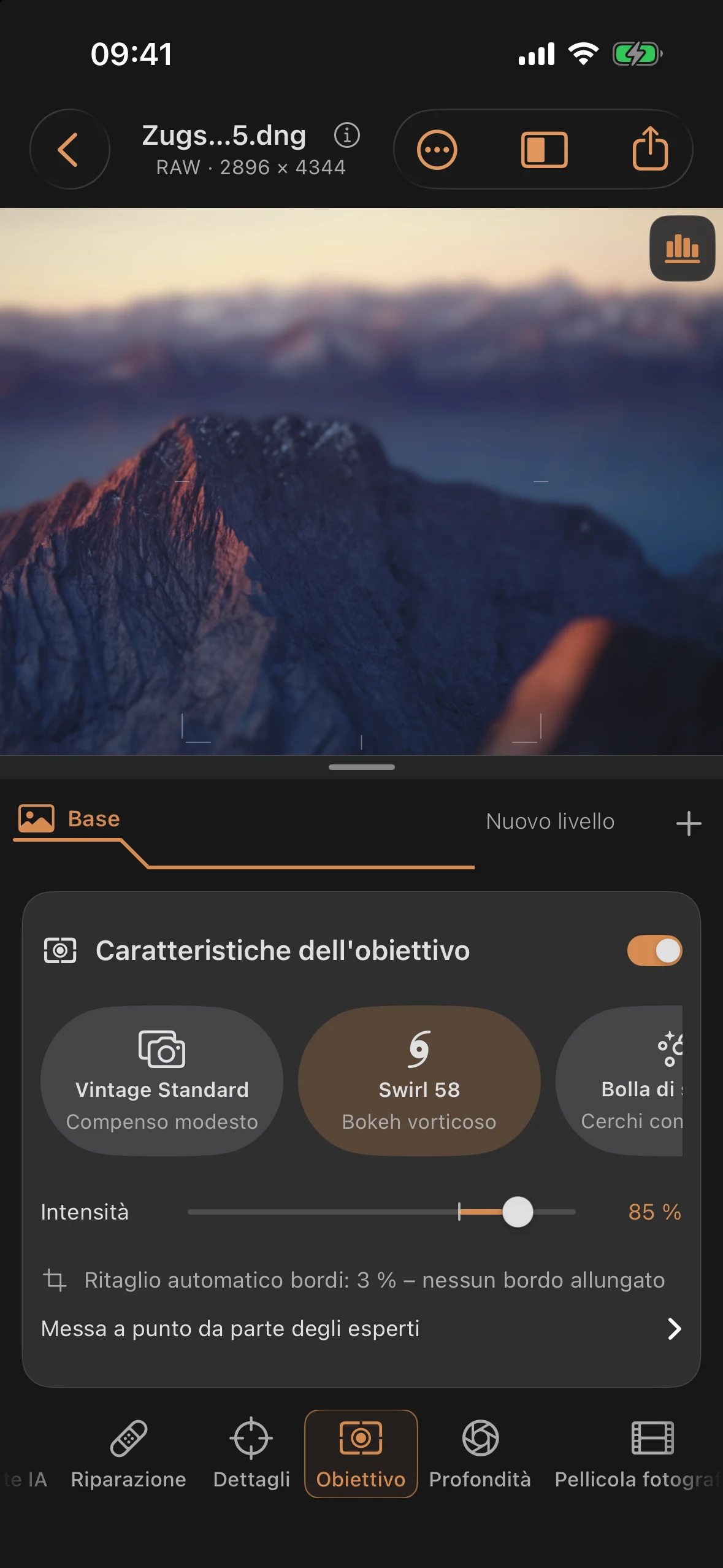 Obiettivo: caratteristiche simulate dell'obiettivo
