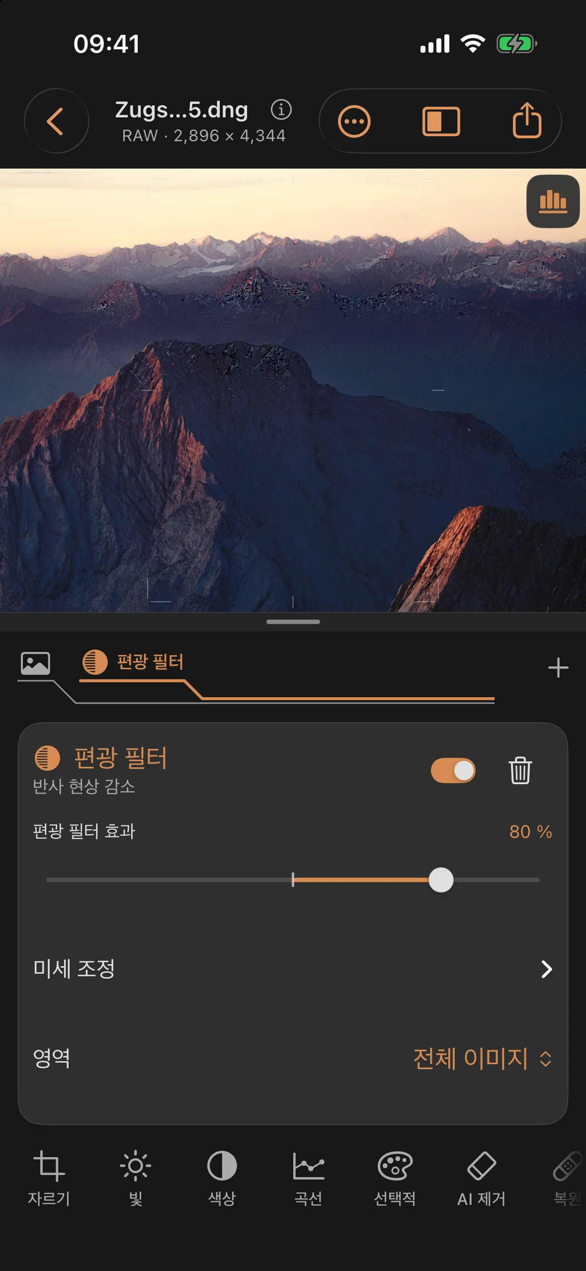 반사: 편광 필터를 사용하여 반사광 줄이기