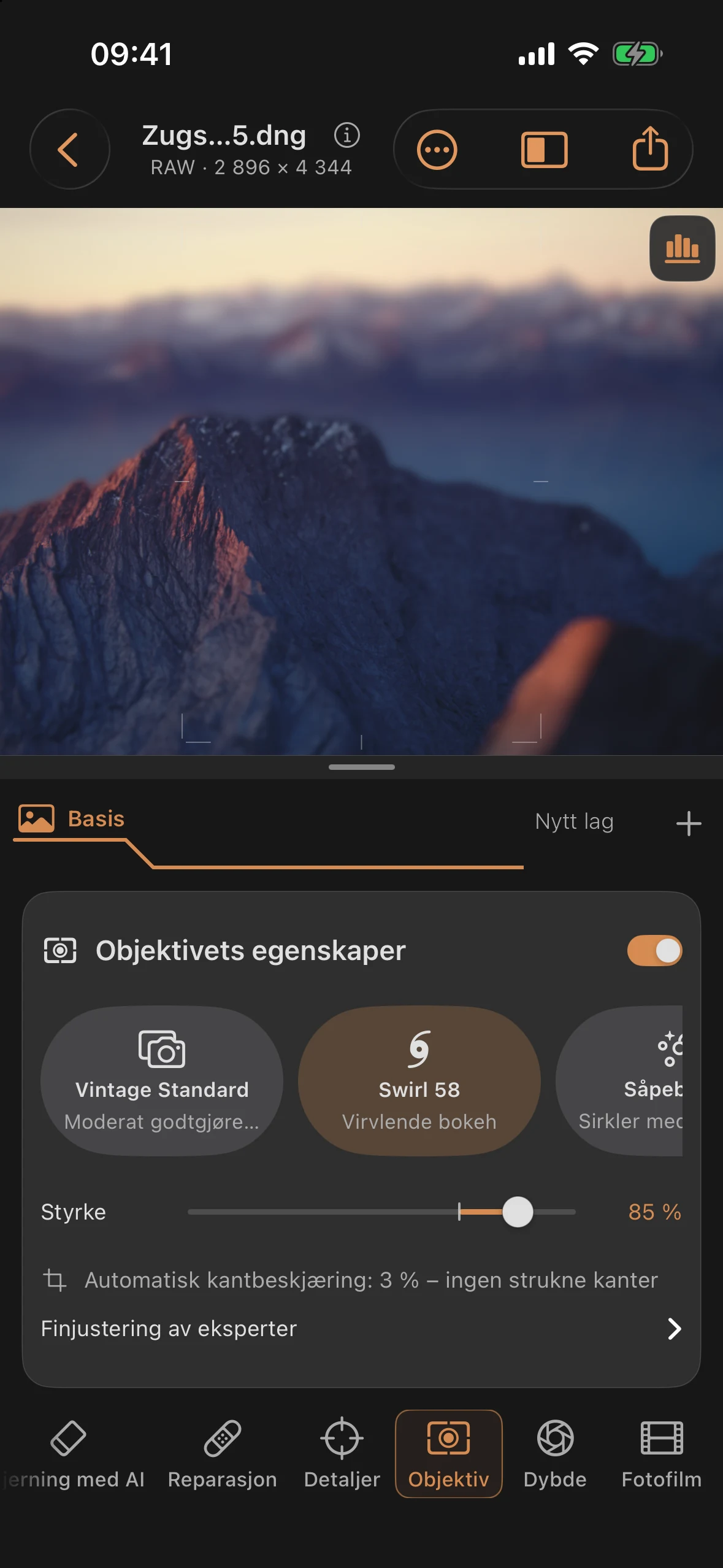 Objektiv: simulerte objektivegenskaper