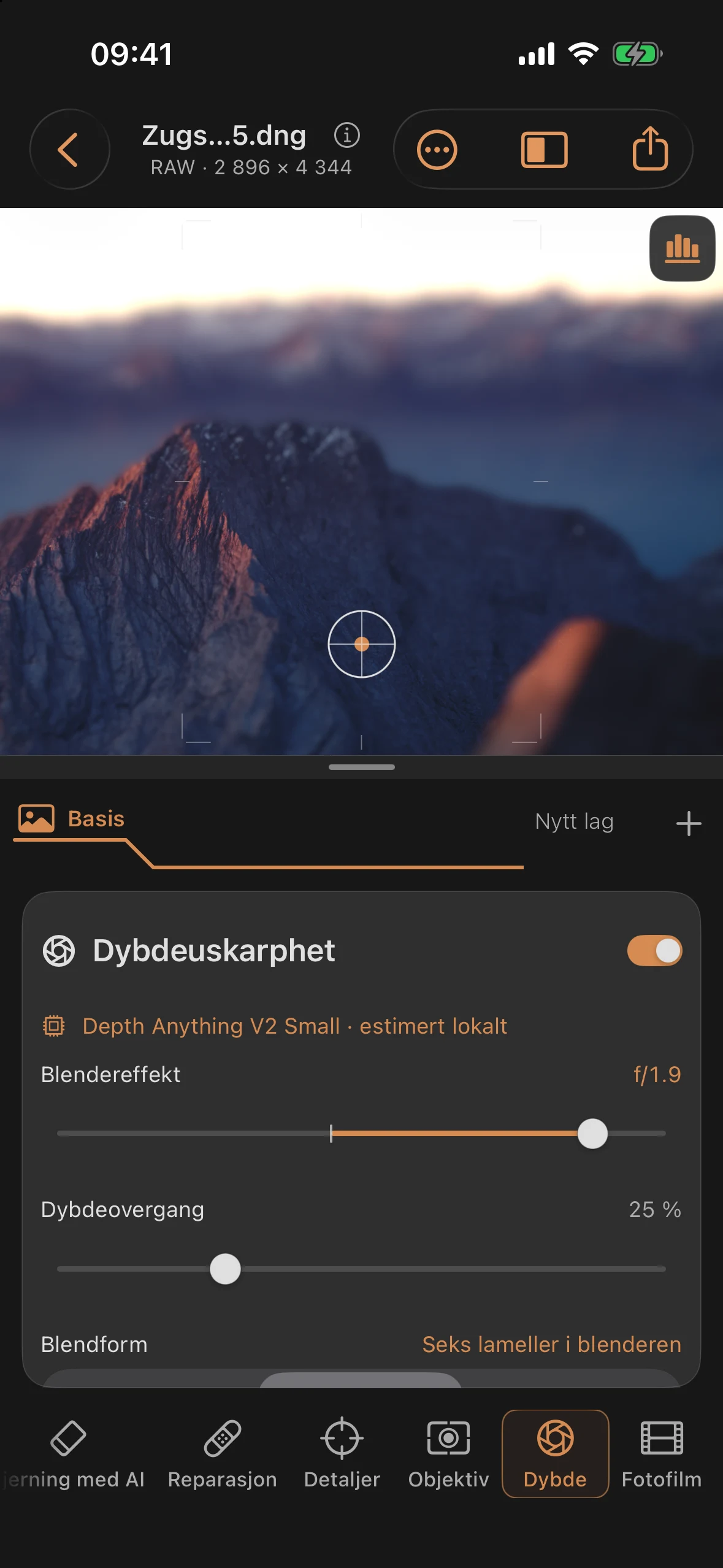 Dybde: simulert dybdeskarphet
