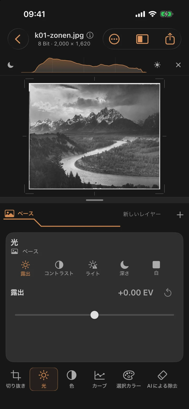 テトン写真の未加工の平面スキャン