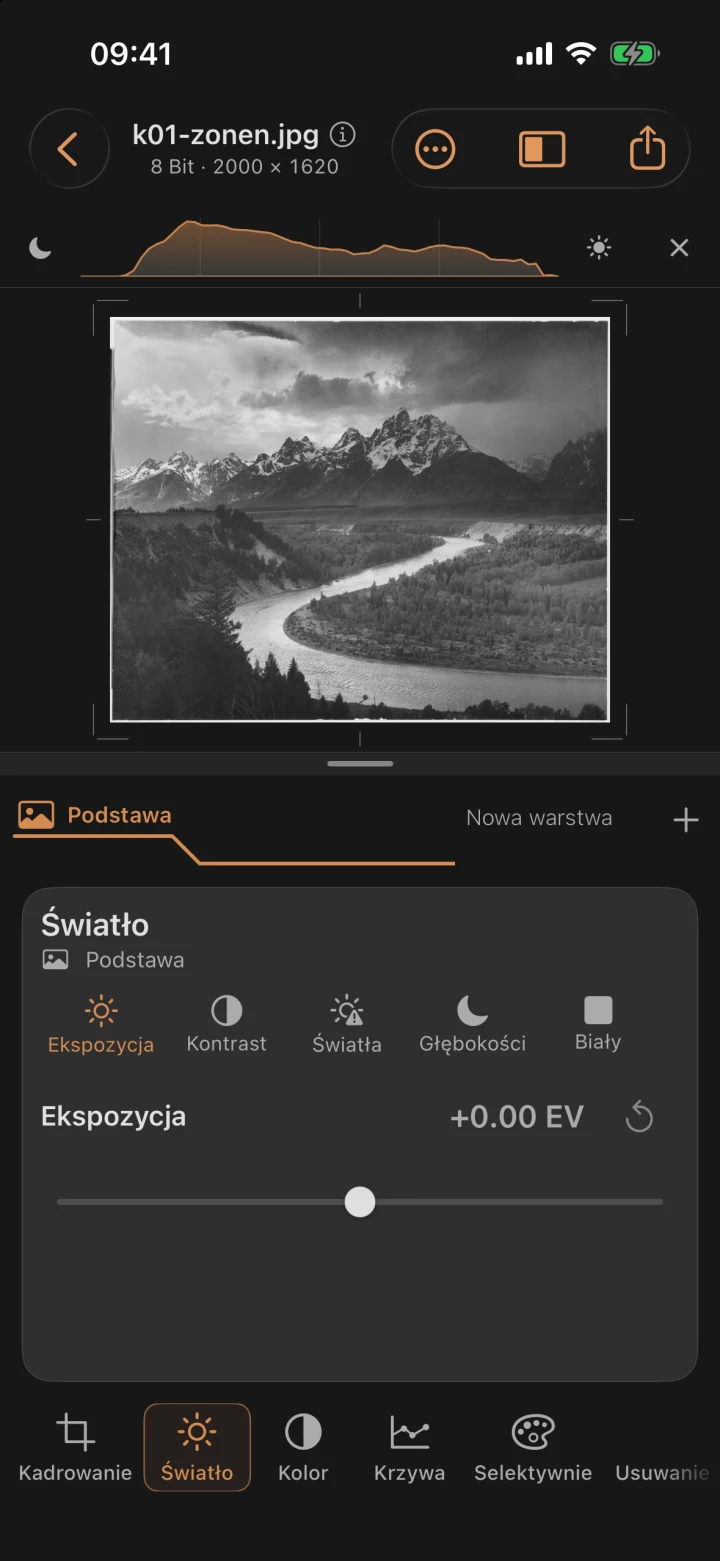 Nieprzetworzony, płaski skan zdjęcia z pasma Teton