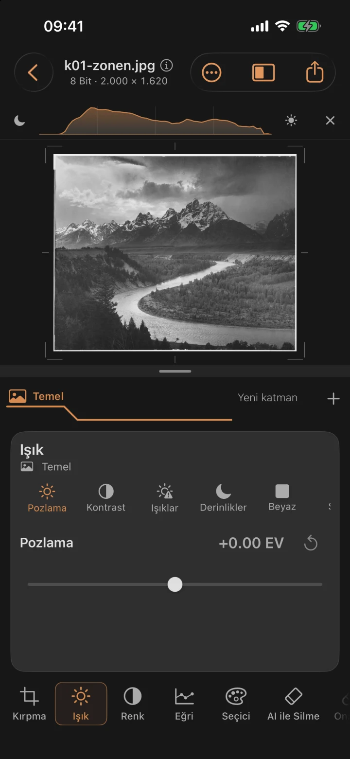 Teton fotoğrafının işlenmemiş, düz taraması