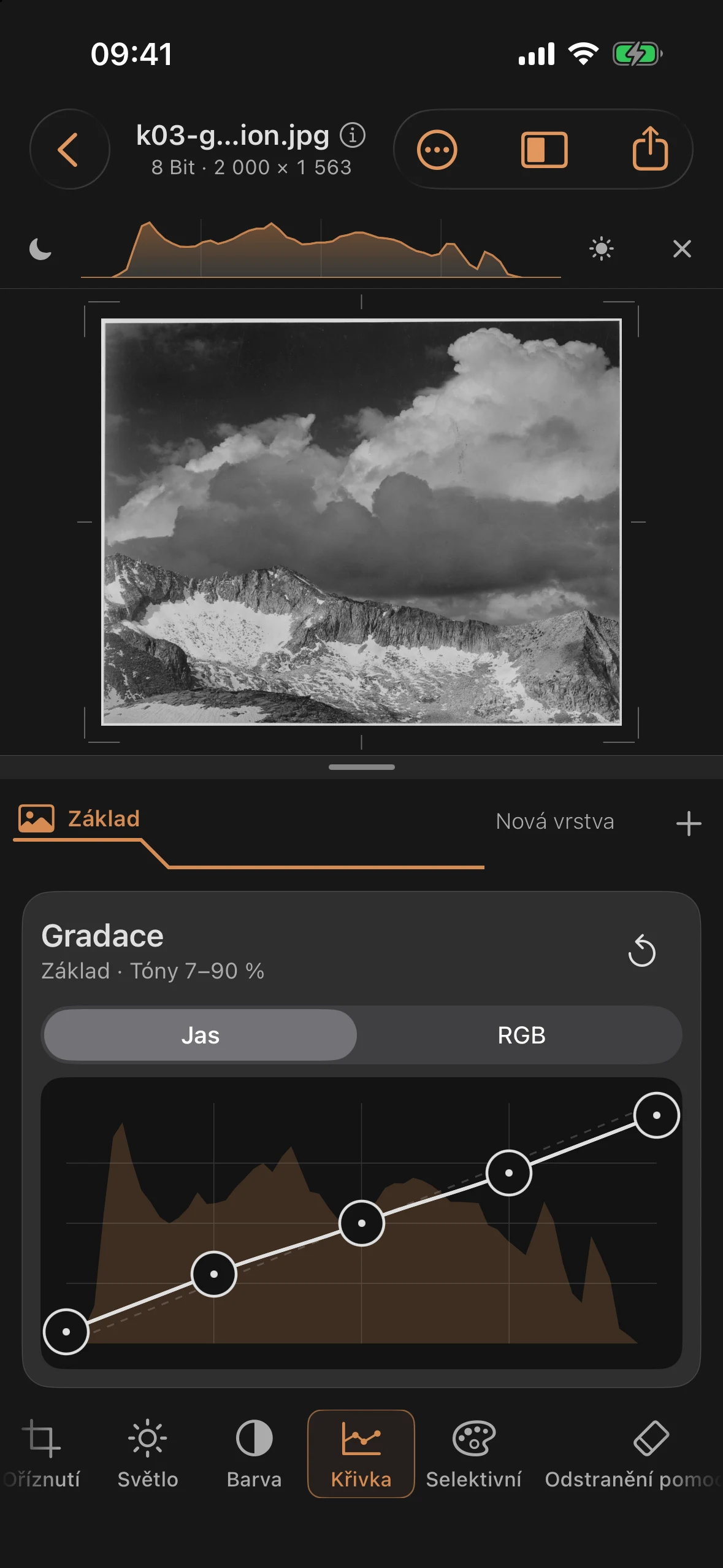 Zploštělé „Gradace“, obraz působí měkce a šedivě