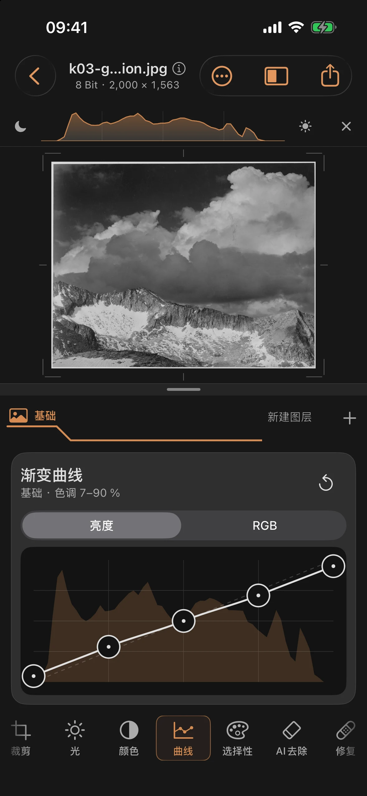 渐变曲线 效果变淡,画面显得柔和且泛灰