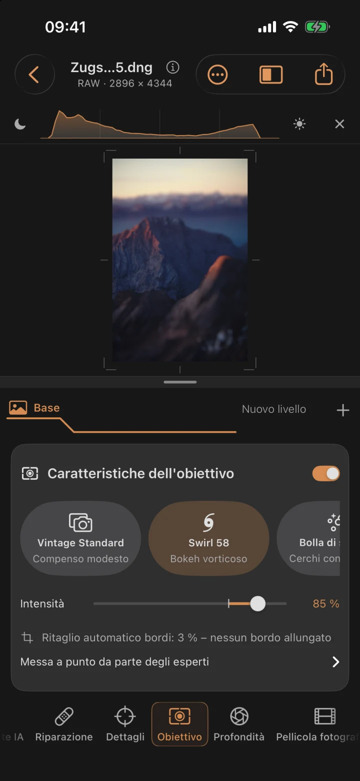 Versione con bokeh di profondità e effetto vortice