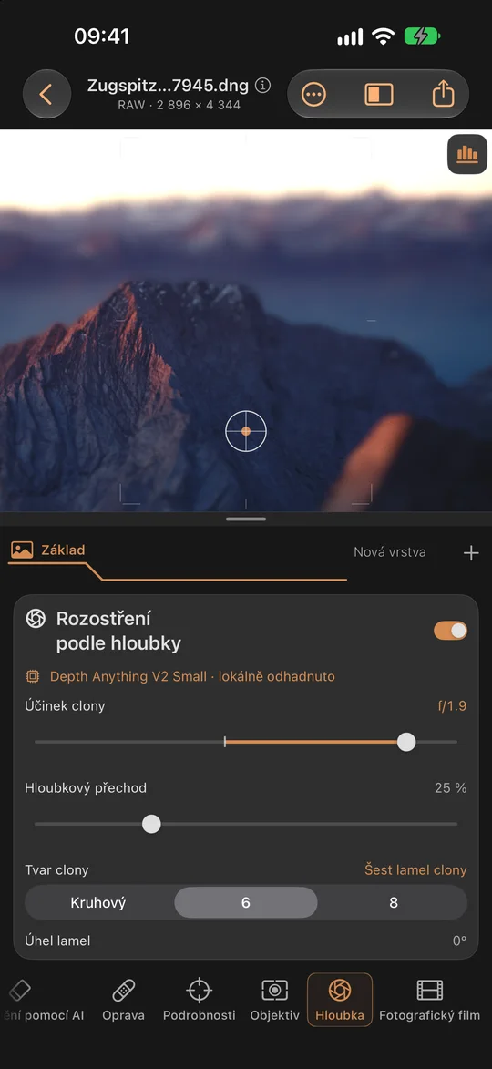 Úprava hloubky ostrosti a bokehu · iPhone