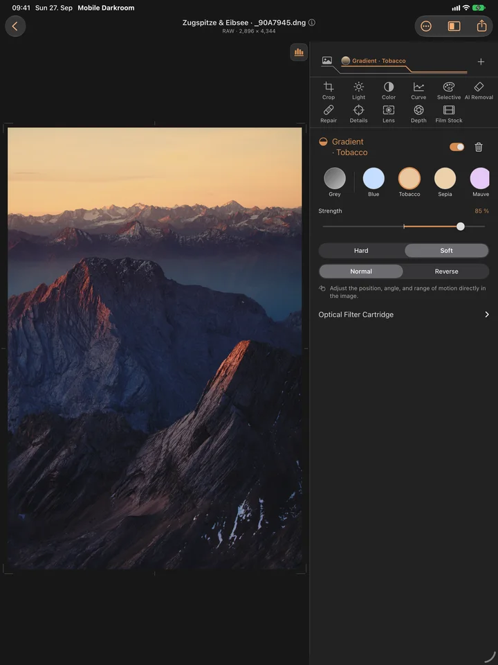 Graduated and color filters of your choice · iPad