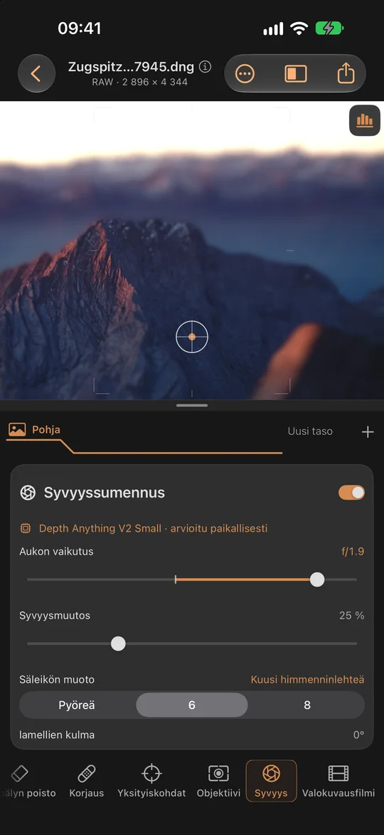 Syvyyden ja bokehin muokkaaminen · iPhone