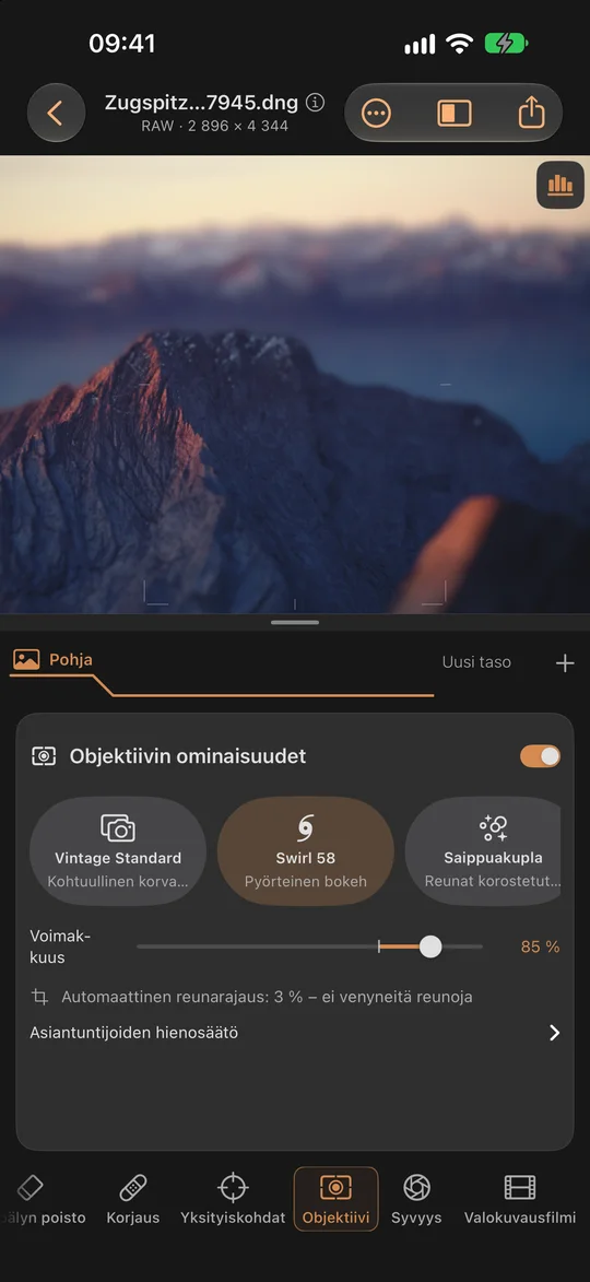 Objektiivin ominaisuuksien määrittäminen · iPhone