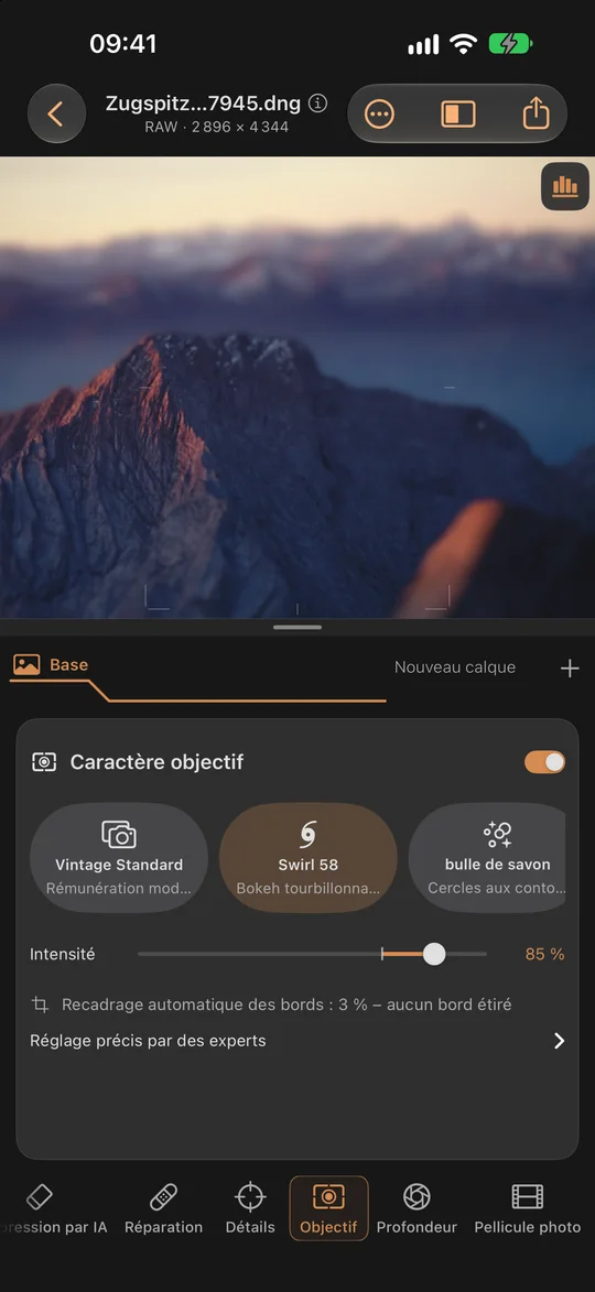 Définir les caractéristiques de l'objectif · iPhone