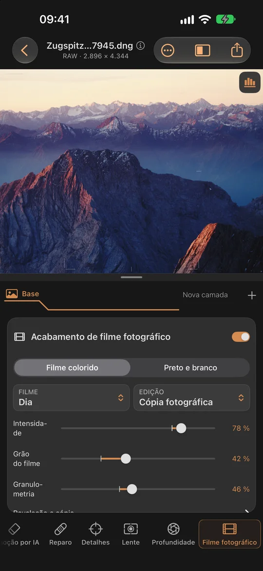 Efeitos cinematográficos e granulação · iPhone